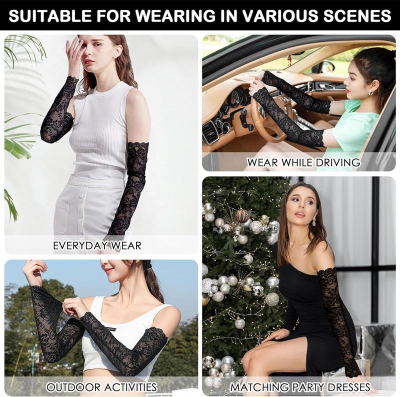 RainFlowwer Lace Arm Sleeves For Women Wedding Sleeve, Floral Long Fingerless Lace Gloves for Bridal Party Prom Costume - Image 2